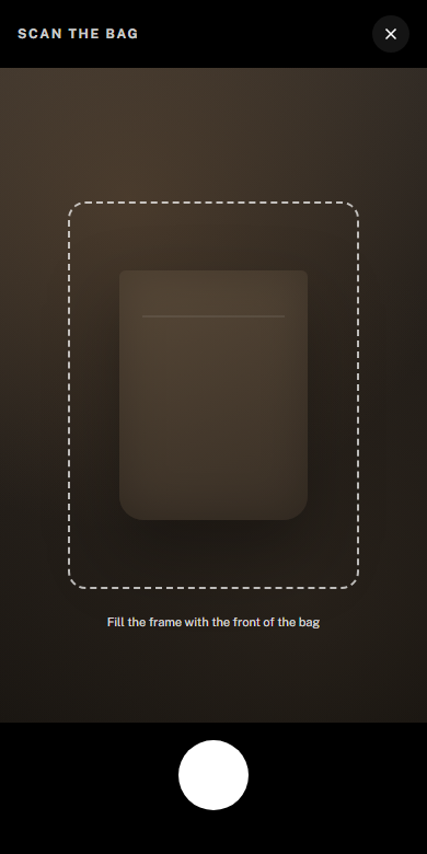 Full-screen camera capture with a framing guide for the bag